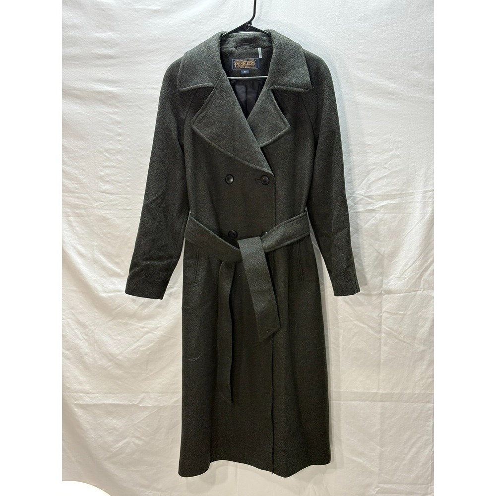 Pendleton Womens Wool Blend Belted Long Coat Double Breasted Size 10 Classic